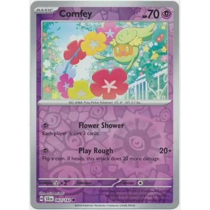Comfey 063/142 Reverse Holo Pokémon single card from Stellar Crown