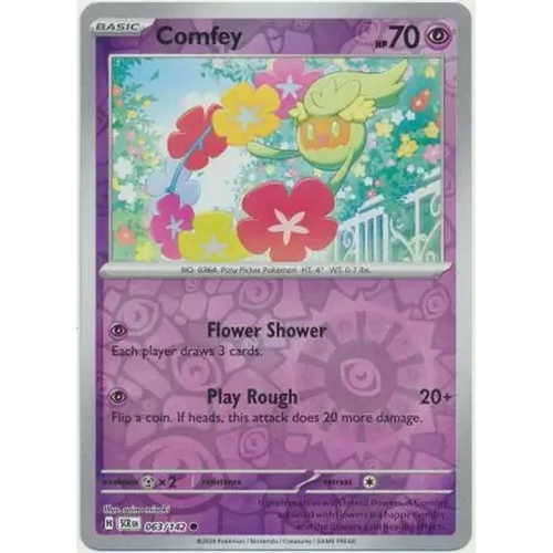 Comfey 063/142 Reverse Holo Pokémon single card from Stellar Crown