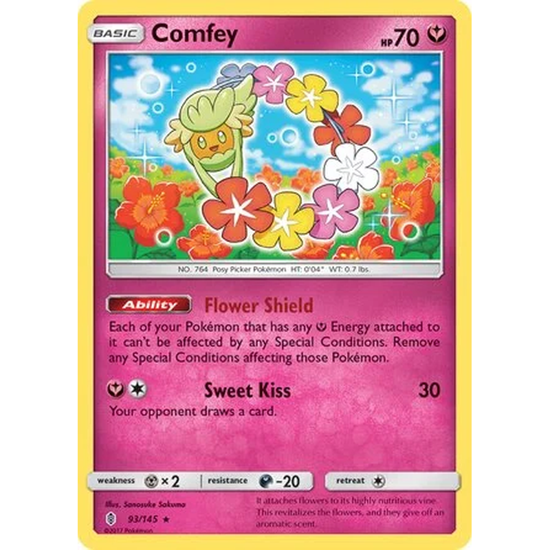 Comfey 93/145 Holo Rare Pokémon single card from Sun and Moon Guardians Rising