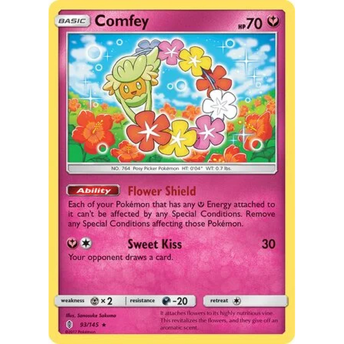 Comfey 93/145 Holo Rare Pokémon single card from Sun and Moon Guardians Rising