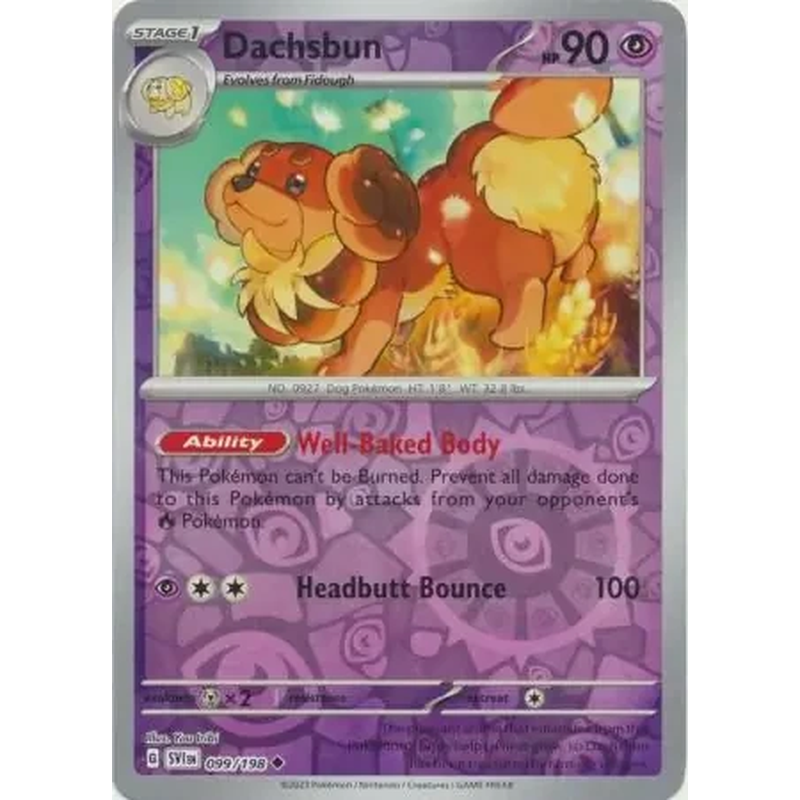 Dachsbun 099/198 Reverse Holo Pokémon single card from Scarlet and Violet