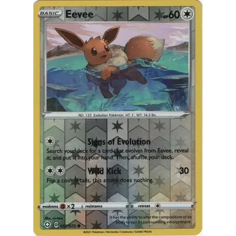 Eevee 052/072 Reverse Holo Pokémon single card from Sword and Shield Shining Fates
