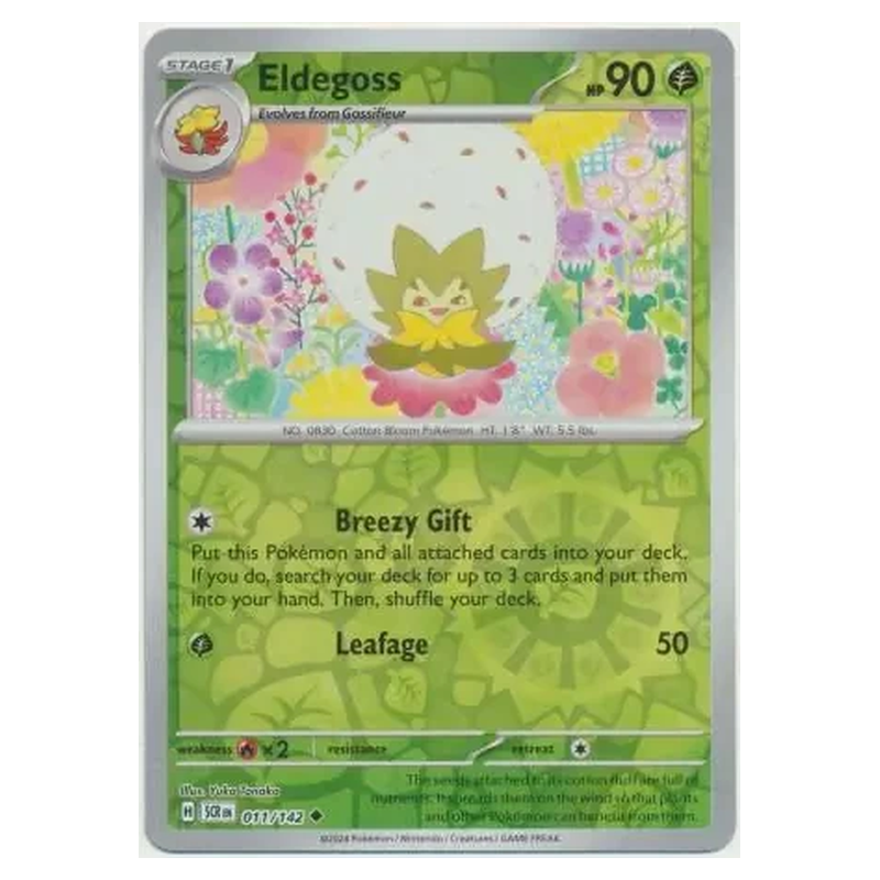 Eldegoss 011/142 Reverse Holo Pokémon single card from Stellar Crown