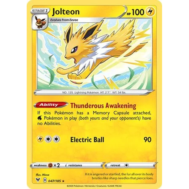 Jolteon 047/185 Pokémon single card from Sword and Shield Vivid Voltage