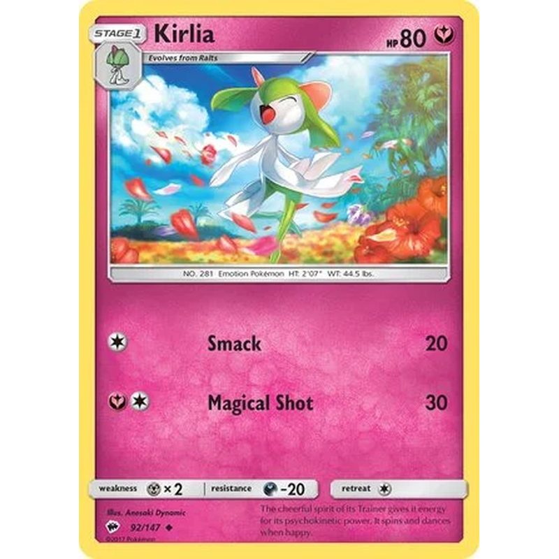 Kirlia 92/147 Pokémon single card from Sun and Moon Burning Shadows