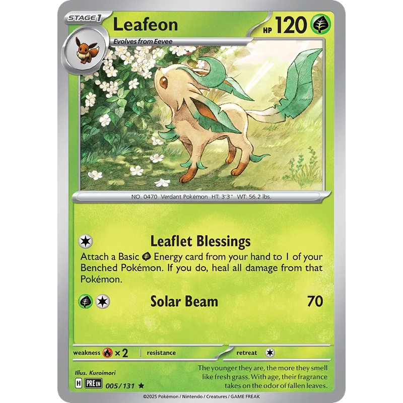 Leafeon 005/131 Holo Rare Pokémon single card from Scarlet and Violet Prismatic Evolutions