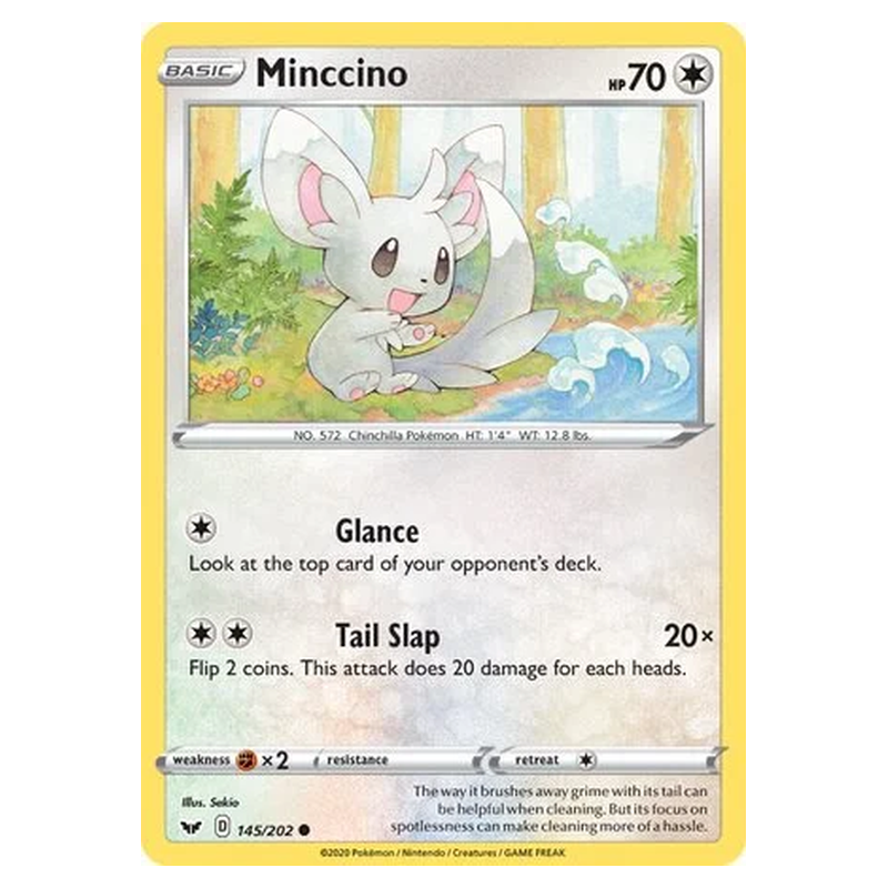 Minccino 145/202 Pokémon single card from Sword and Shield