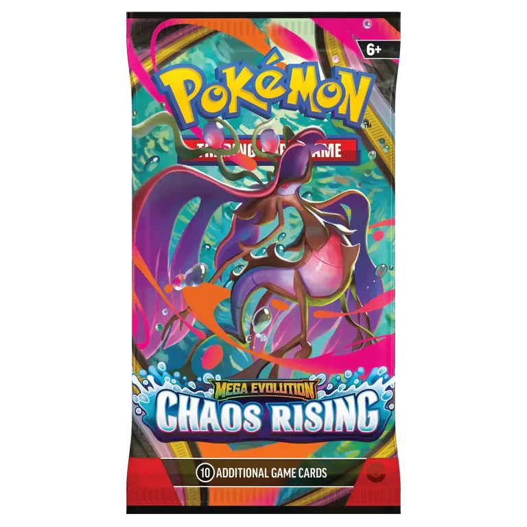 Sealed English Pokémon TCG Chaos Rising booster pack featuring Mega Dragalge artwork