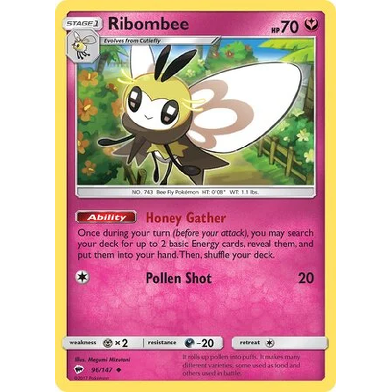 Ribombee 96/147 Pokémon single card from Sun and Moon Burning Shadows