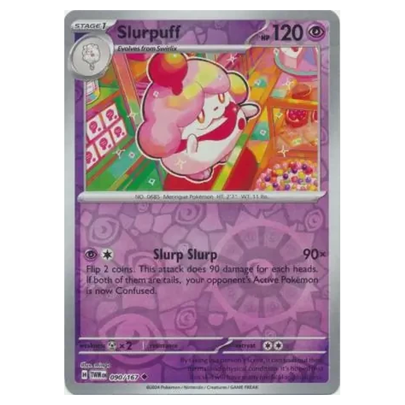 Slurpuff 090/167 Reverse Holo Pokémon single card from Twilight Masquerade