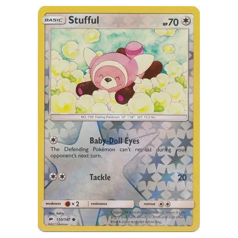 Stufful 110/147 Reverse Holo Pokémon single card from Burning Shadows
