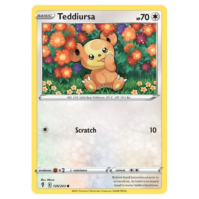 Teddiursa 126/203 Pokémon single card from Evolving Skies
