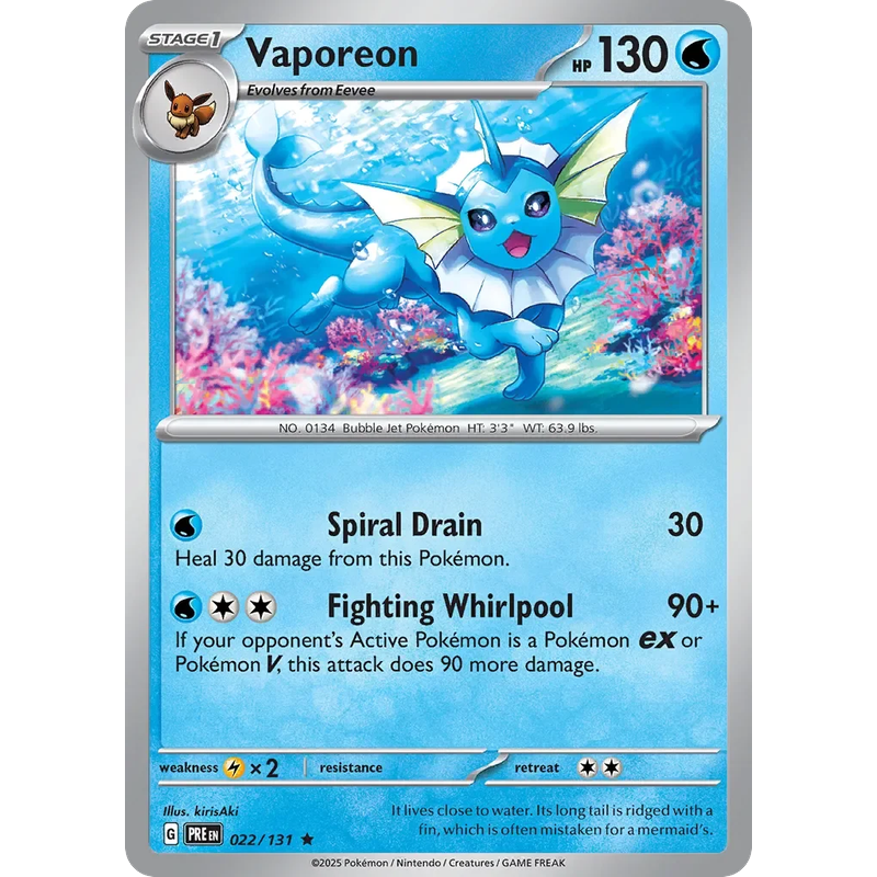 Vaporeon 022/131 Holo Rare Pokémon single card from Scarlet and Violet Prismatic Evolutions