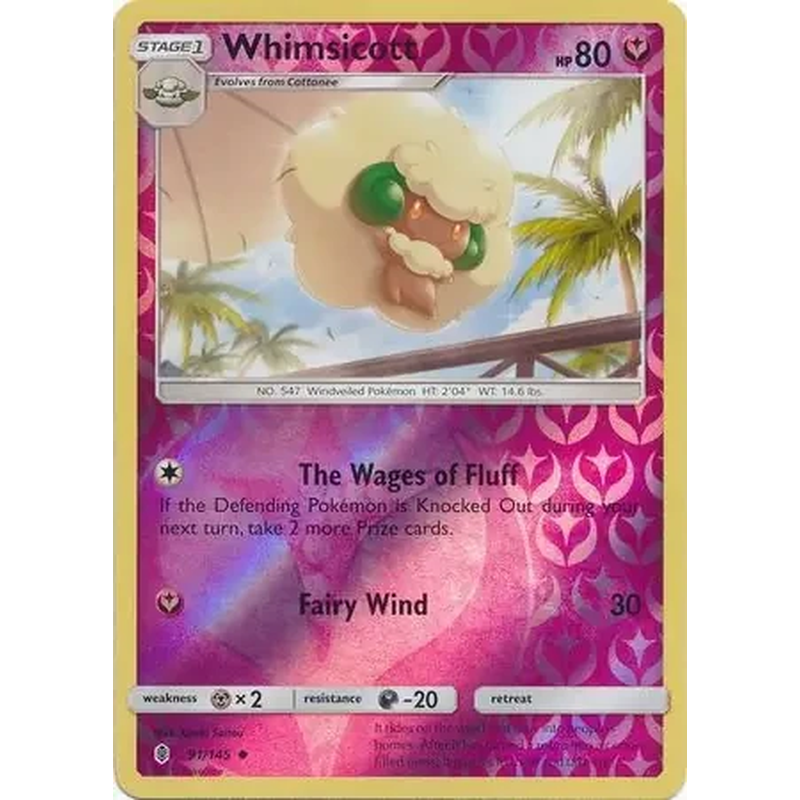 Whimsicott 91/145 Reverse Holo Pokémon single card from Sun and Moon Guardians Rising
