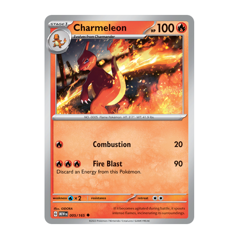 Graded Charmeleon 005/165 Scarlet and Violet 151 Pokémon Cosmos Holo card, RKT 9, sealed in protective slab
