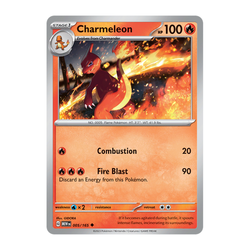 Graded Charmeleon 005/165 Scarlet and Violet 151 Pokémon Cosmos Holo card, RKT 9, sealed in protective slab