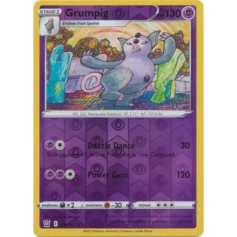 Grumpig 056/163 Reverse Holo Pokémon single card from Battle Styles, Near Mint condition