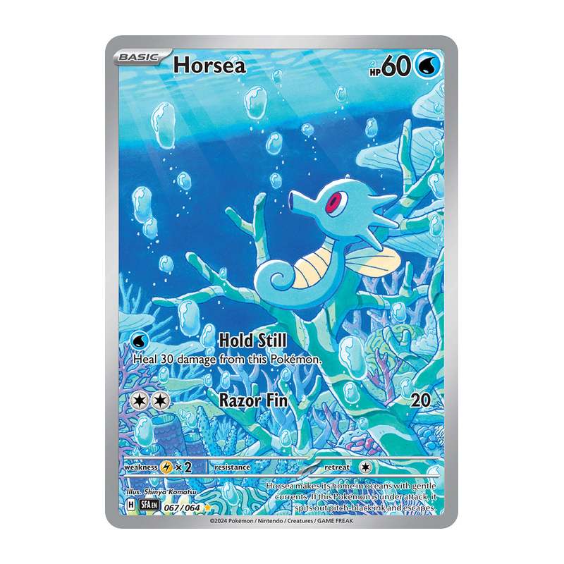 Graded Horsea 067/064 Shrouded Fable Pokémon Illustration Rare card, grade 9, sealed in protective slab