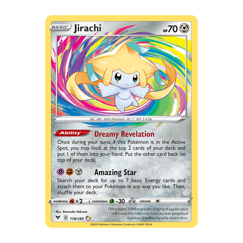 Graded Jirachi 119/185 Vivid Voltage Pokémon card, RKT 10, sealed in protective slab