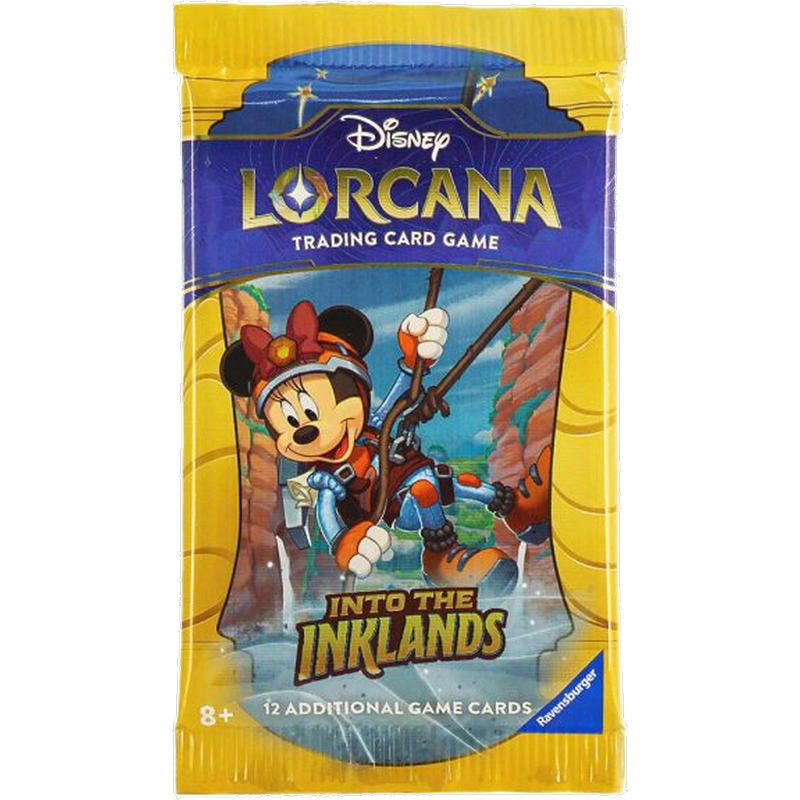 Sealed Japanese Disney Lorcana Into the Inklands booster pack, English card artwork shown for illustration