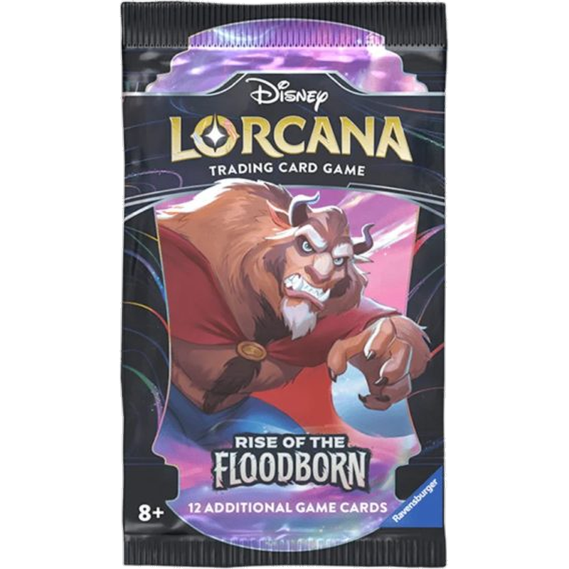 Sealed Japanese Disney Lorcana Rise of the Floodborn booster pack, English card artwork shown for illustration