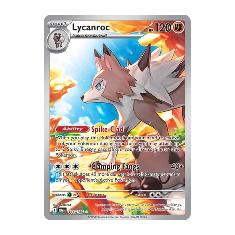 Lycanroc 166/159 Secret Rare Pokémon single card from Journey Together, Mint condition