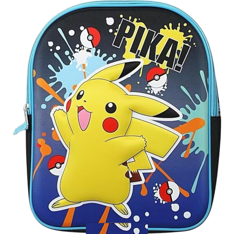 Pokémon Pika Splash backpack featuring Pikachu splash-art design, navy with blue trim