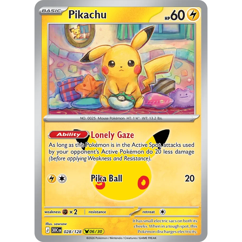 Pikachu 028/128 - 30th Celebration (Pikachu Stamp Rare)