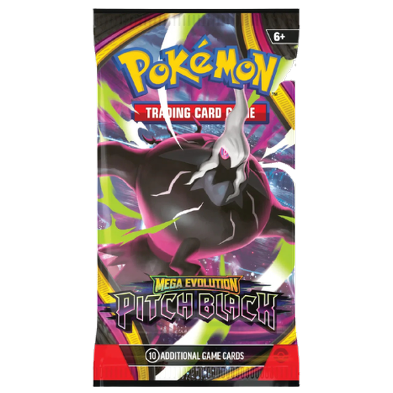 Sealed English Pokémon TCG Pitch Black booster pack featuring Mega Darkrai artwork
