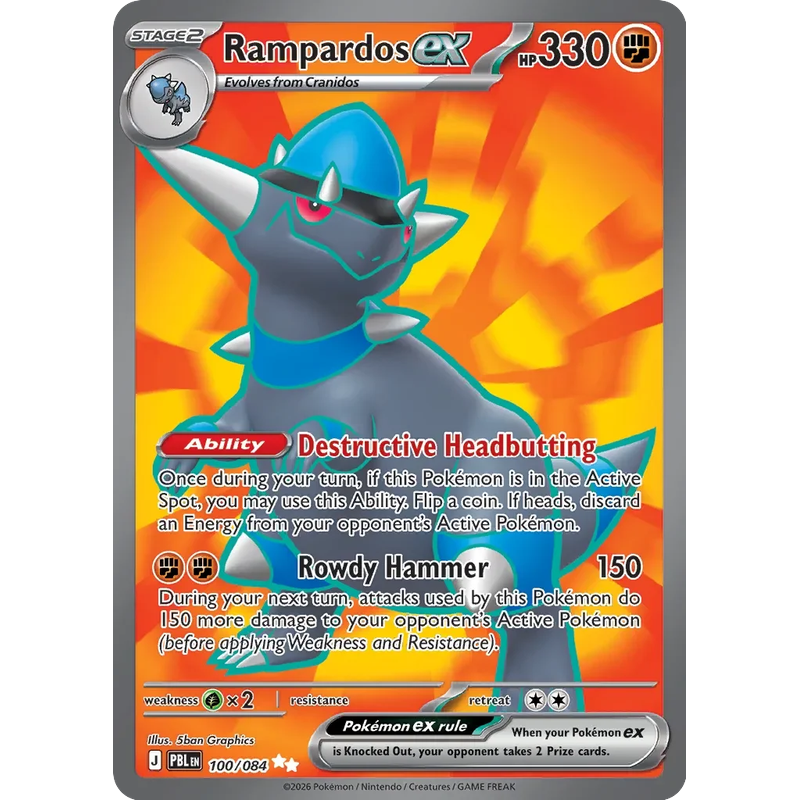 Rampardos ex 100/084 Ultra Rare Pokémon single card from Pitch Black, Near Mint condition