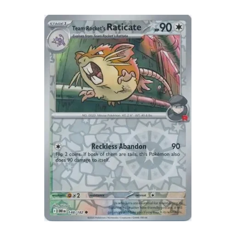 Team Rocket's Raticate 148/182 Destined Rivals reverse holo Pokémon single card, Mint condition