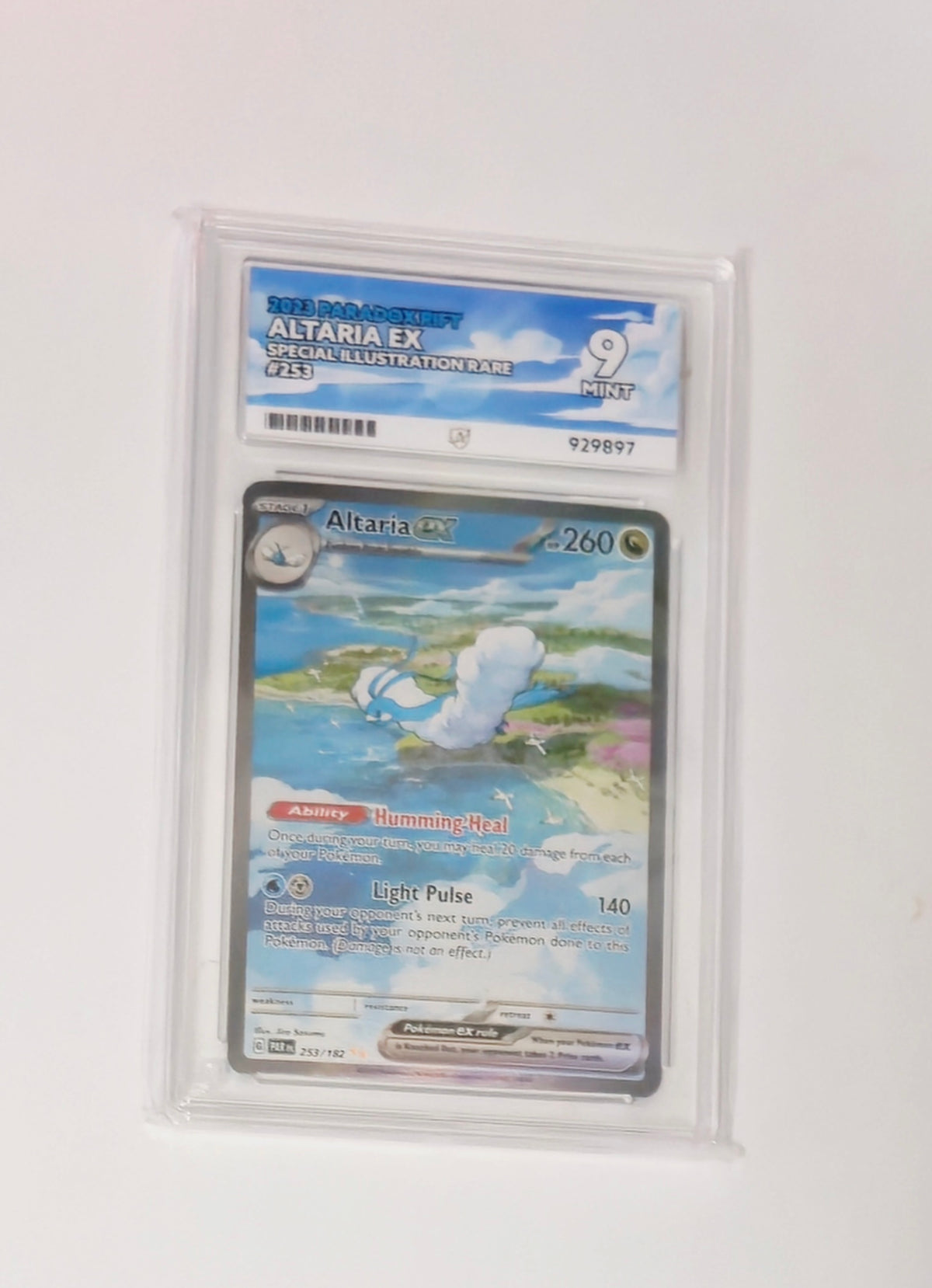 Graded Altaria ex 253/182 Paradox Rift Pokémon Special Illustration Rare card, grade 9, sealed in protective slab