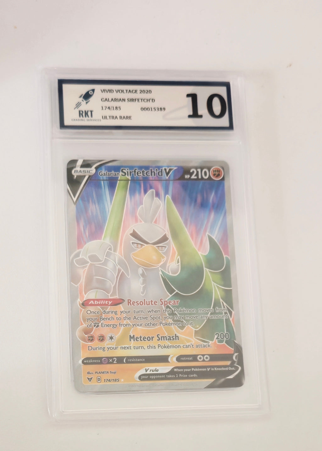 Graded Galarian Sirfetch'd 174/185 Vivid Voltage Pokémon card, RKT 10, sealed in protective slab