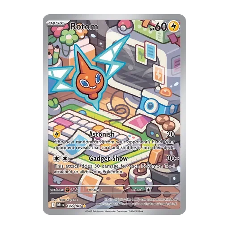 Rotom 197/182 Secret Rare Pokémon single card from Destined Rivals, Mint condition
