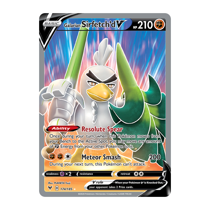 Graded Galarian Sirfetch'd 174/185 Vivid Voltage Pokémon card, RKT 10, sealed in protective slab