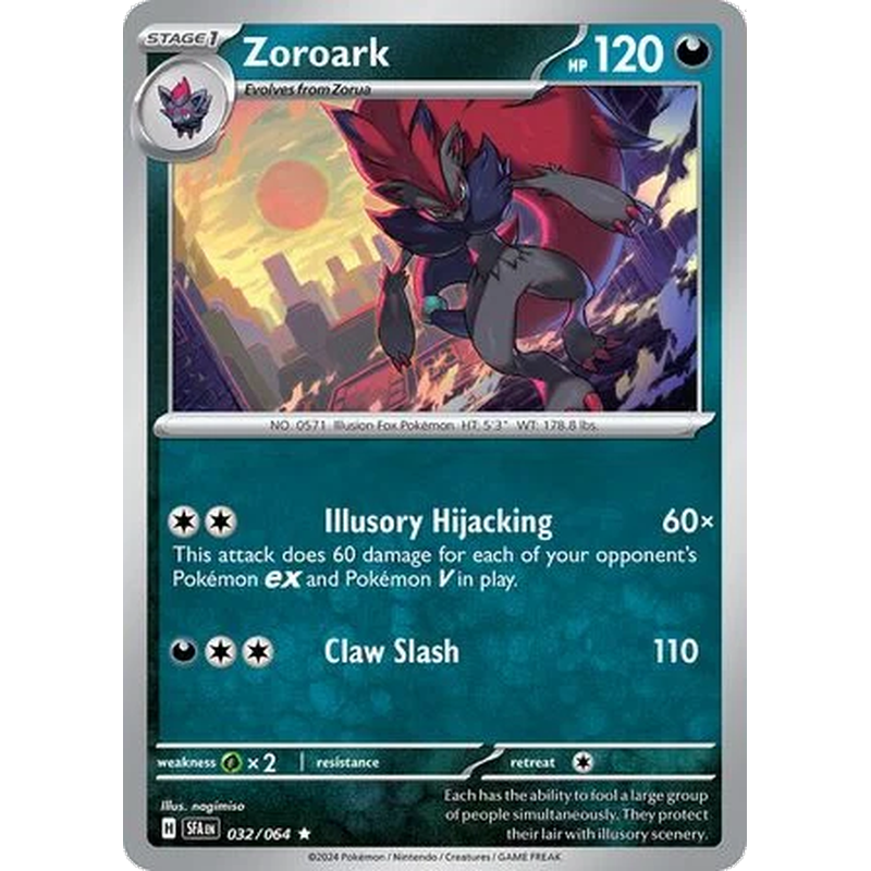 Zoroark 032/064 Holo Pokémon single card from Shrouded Fable, Near Mint condition